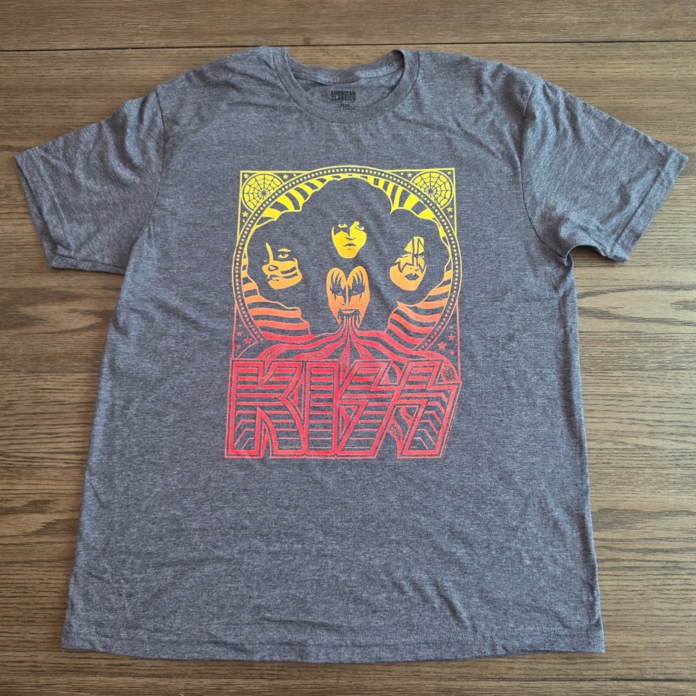 KISS Band T-Shirt Mens Large Gray Graphic Rock Tee Licensed